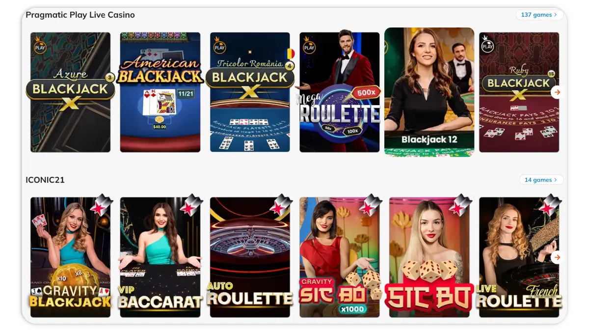 Casino Luck Live Dealer Games catalogue