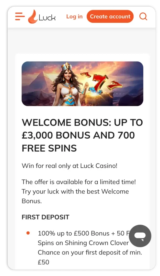 Welcome bonus offer - screen interface